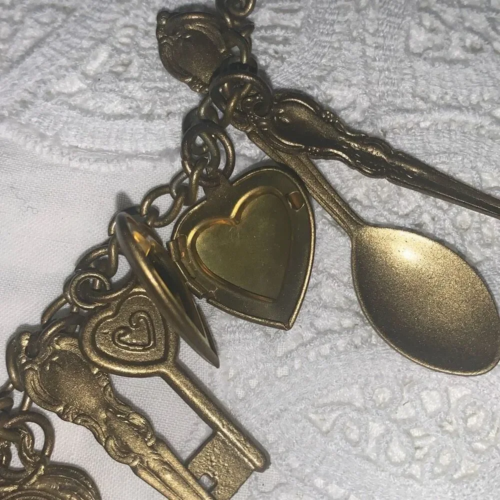Vintage Steam Punk Whimsical mantle clock large folk art skeleton key Locket cha